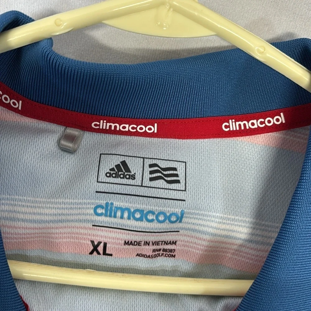 Adidas climacool 3 button down collard Blue Striped Polo Shirt xl